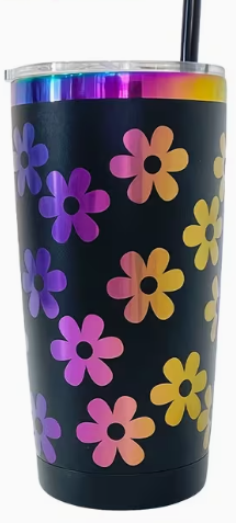 Stainless Steel Rainbow Plated Black 20Oz Car Mug with Slide Lid